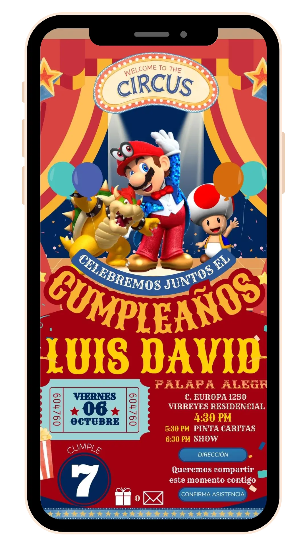 invitacion de mario circus