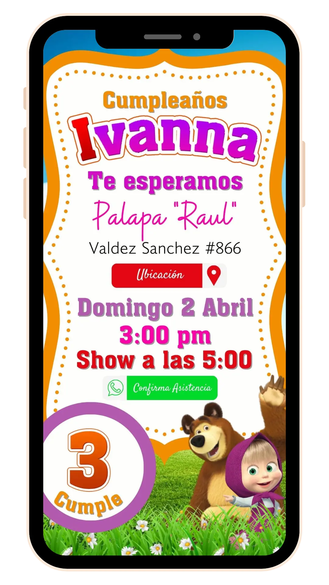 invitacion de masha y el oso